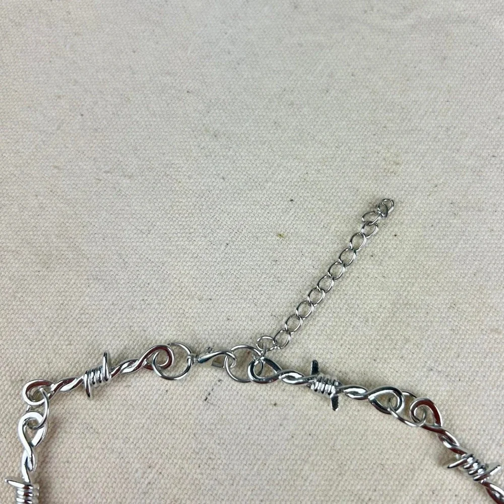 Silver barbed wire necklace y2k opium cyber punk barb wire